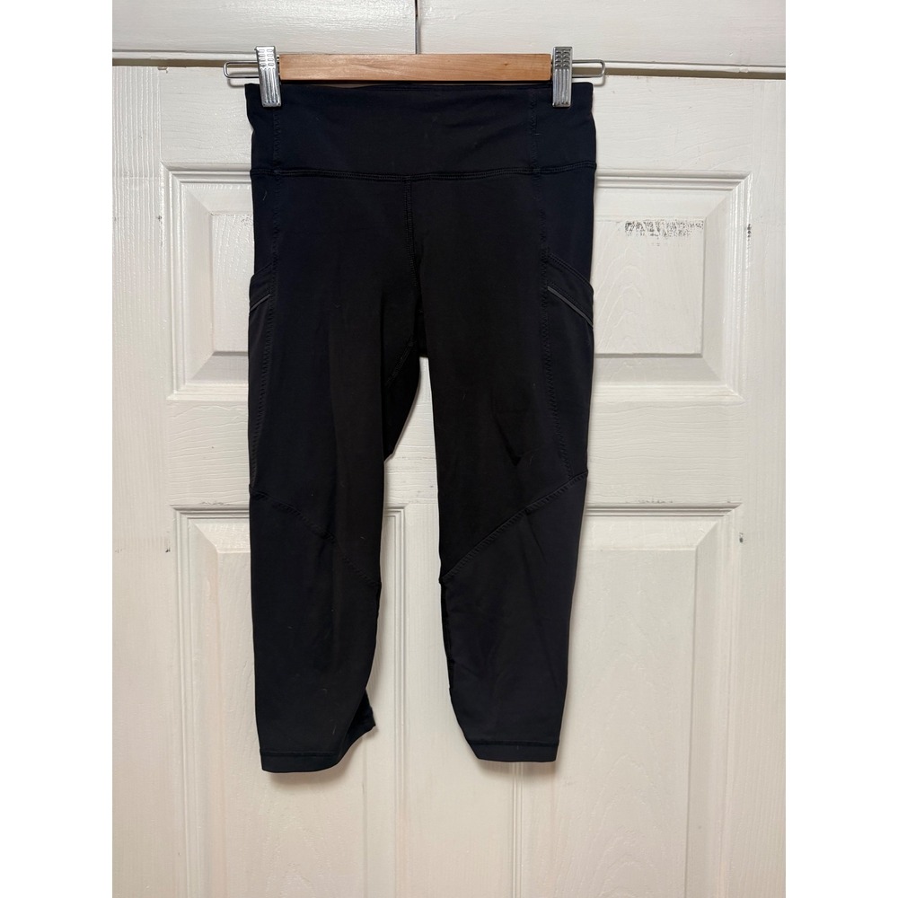 Lululemon Speed Up‎ Crop 21 Black Running Leggings Pockets LW6986S Womens Size 2